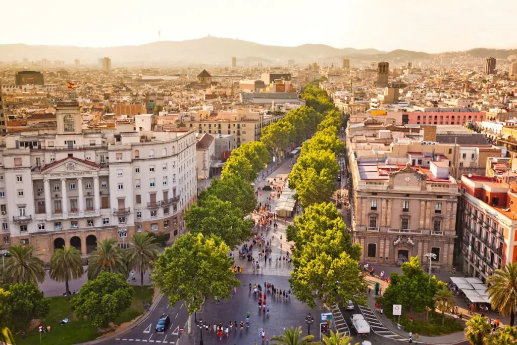 An ariel city view of Barcelona, one of the best places in Spain for digital nomads.