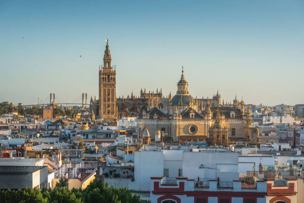 view over Seville city with cathedral in the background