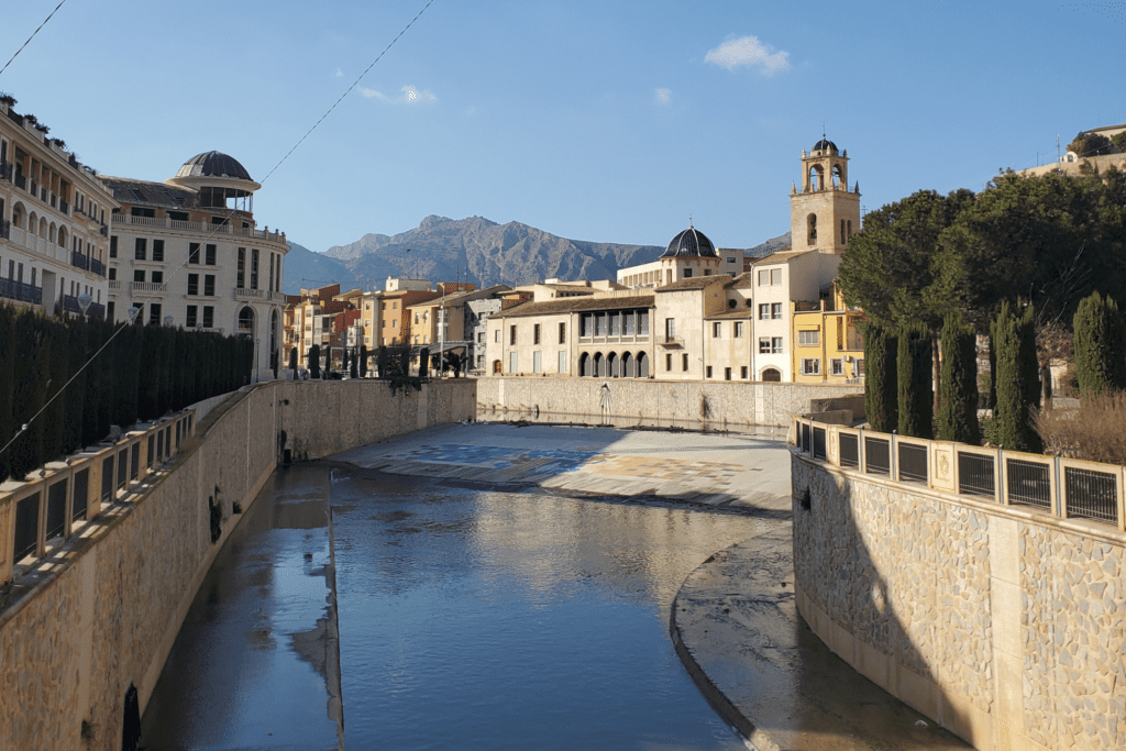 orihuela river and town Orihuela river and town with mountains in the distance
